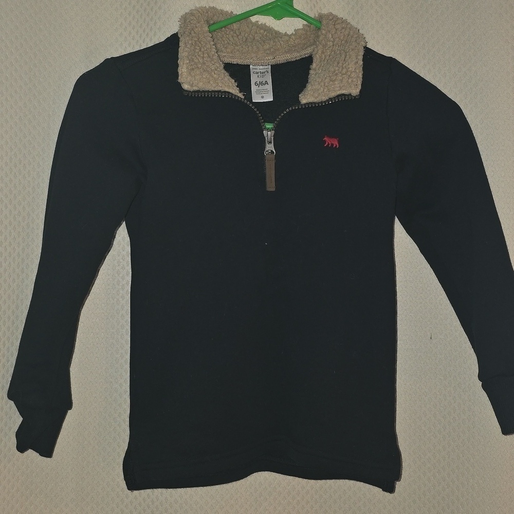 Carter's Black Zip-Up Sweater with Tan Collar